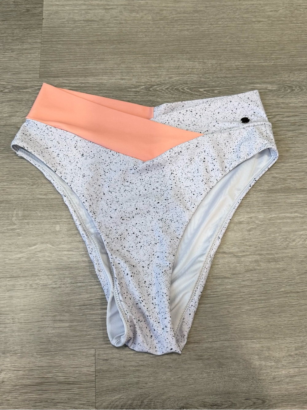 Speckled High Waist Bikini Bottom with Coral Waistband